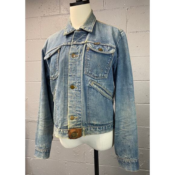 Vtg 1970s Wrangler Beaded Native American Med Wash Denim Jacket Honest Wear - Picture 7 of 16